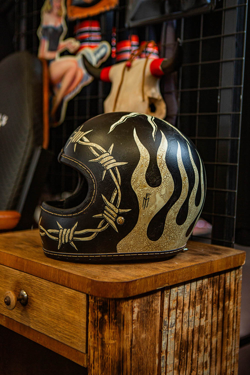 customized motorcycle helmet Custom Helmet BARBED WIRE – MF Customs