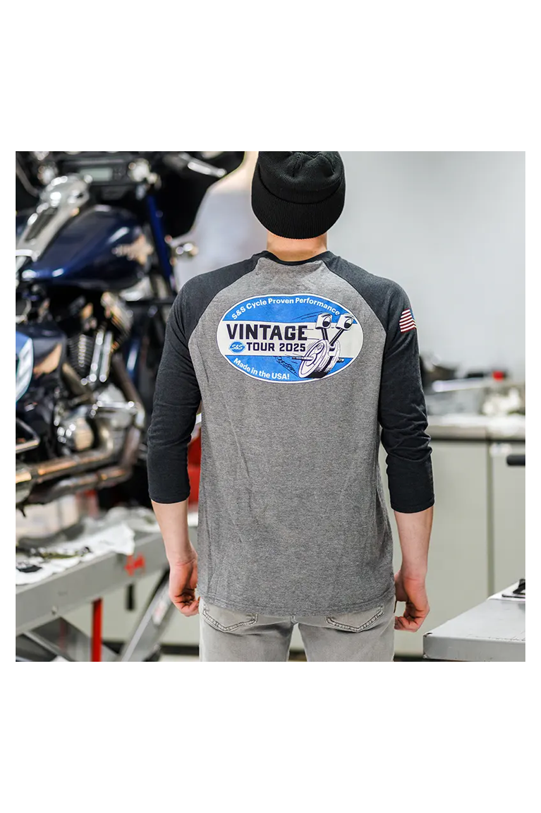 TEE SHIRT VINTAGE TOUR - 3/4 SLEEVE - BLACK & GRAY