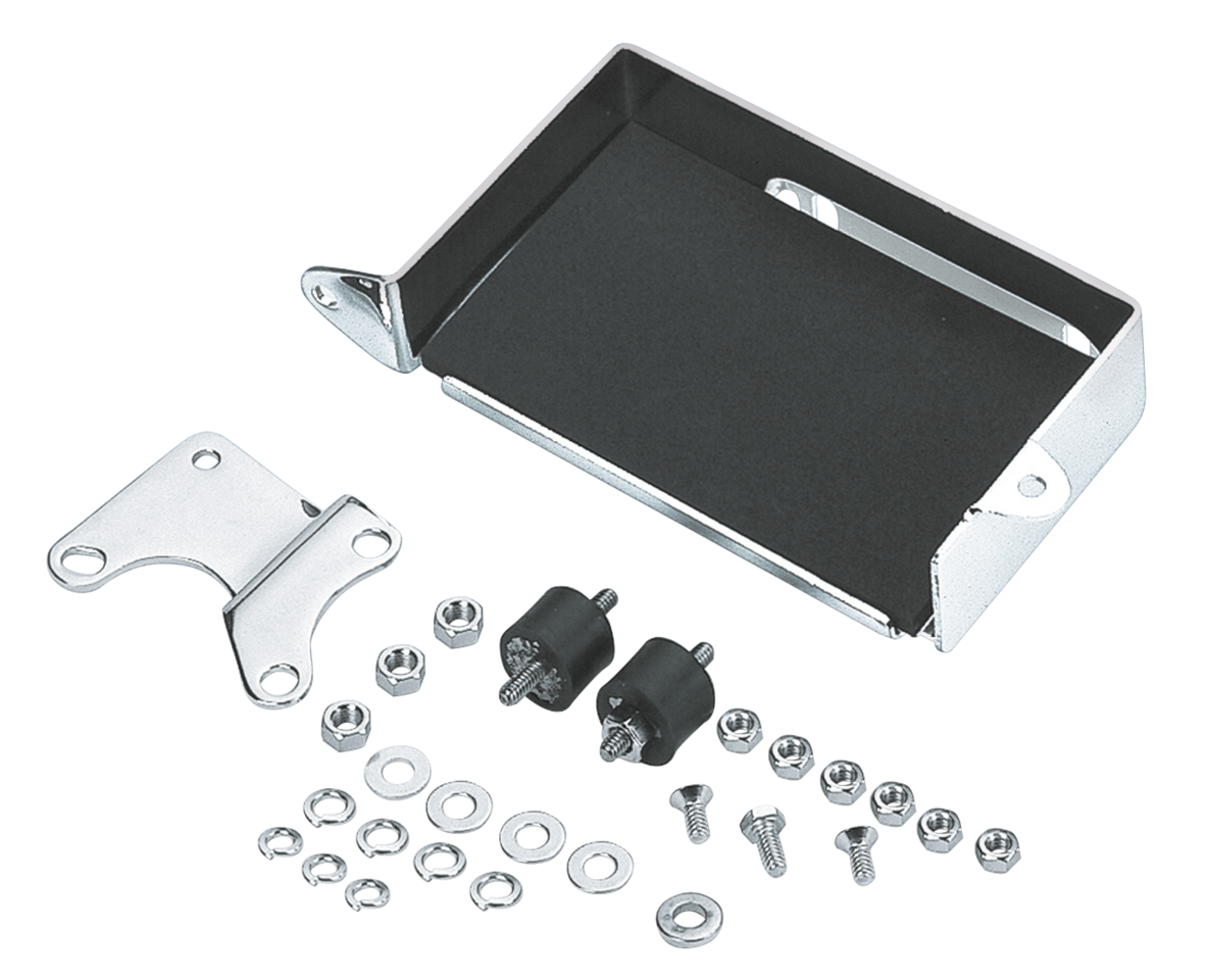 BATTERY CARRIER TRAYS - Fits FL & FLH 1970 thru 1984 (OEM 66204-74)
Chrome-plated battery carrier complete with battery pad, rubber mounting studs, brackets and all other mounting hardware necessary for installation. | Big Twin | Touring