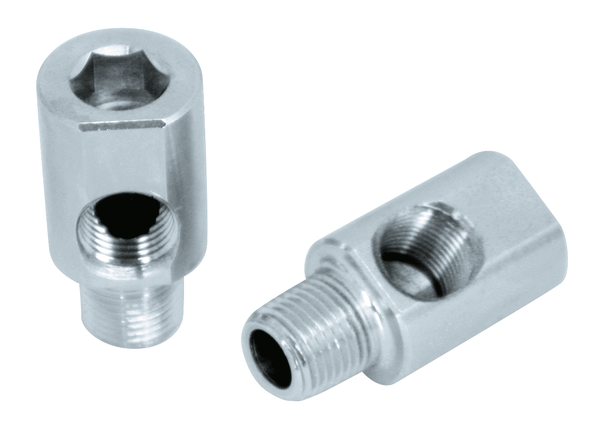 OIL PUMP FITTINGS - Chrome plated brass tight spot oil line fittings, set of 2, American Prime Mfg.
All fittings you will ever need to plumb an oil pump on a Harley-Davidson.