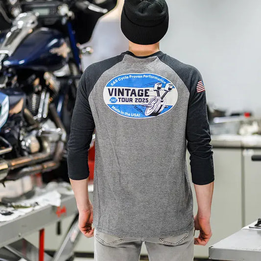 TEE SHIRT VINTAGE TOUR - 3/4 SLEEVE - BLACK & GRAY - XXL