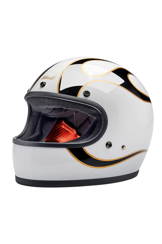 HELMET GRINGO GLOSS WHITE/BLACK W/ FLAMES FLAM