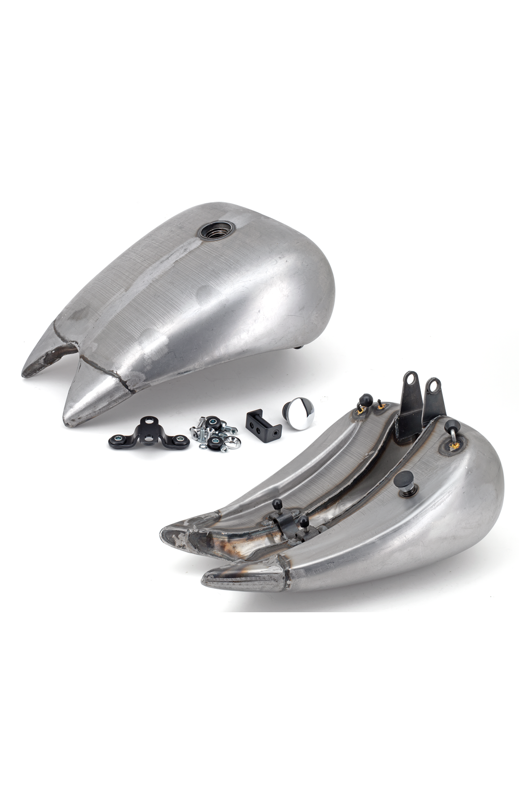 ONE PIECE 4" STRETCHED STEEL SMOOTH TOP GAS TANK FOR SOFTAILS With single chrome (style G)