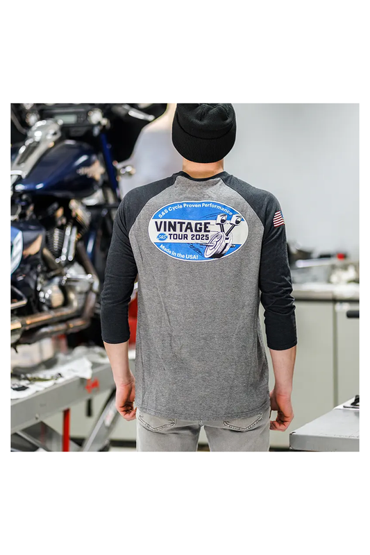 TEE SHIRT VINTAGE TOUR - 3/4 SLEEVE - BLACK & GRAY