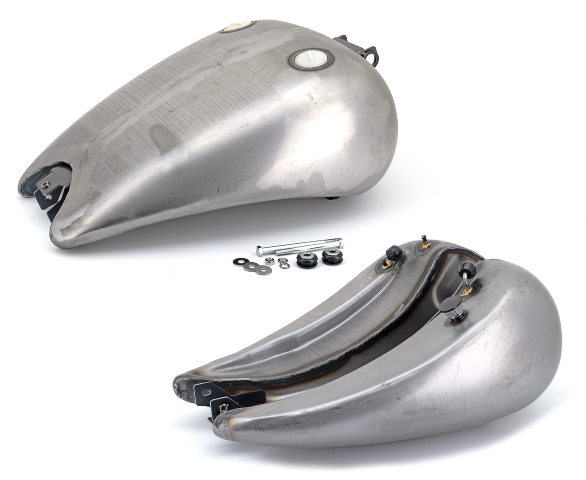 ONE PIECE 2" STRETCHED SMOOTH TOP STEEL GAS TANK FOR DYNA MODELS Dual cap (style B)