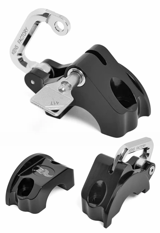 KEN'S FACTORY HANDLEBAR CONTROL MOUNTED HELMET LOCK | Dyna | FXR | Softail | Sportster | Touring | Trike | V-Rod