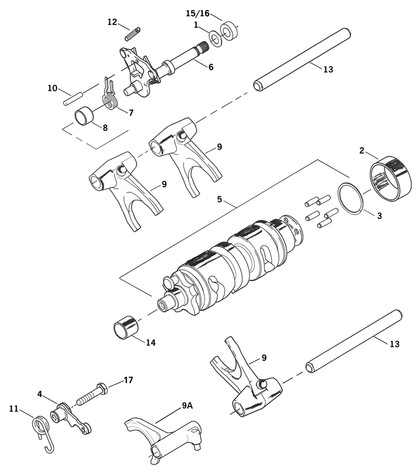 SHIFTER PARTS FOR 2004 TO PRESENT SPORTSTER & AIR COOLED BUELL - Shifter shaft XL06-up

Except where indicated differently all parts are sold each. Required quantities are indicated between parenthesis, for example like (2). | Sportster  |  XB