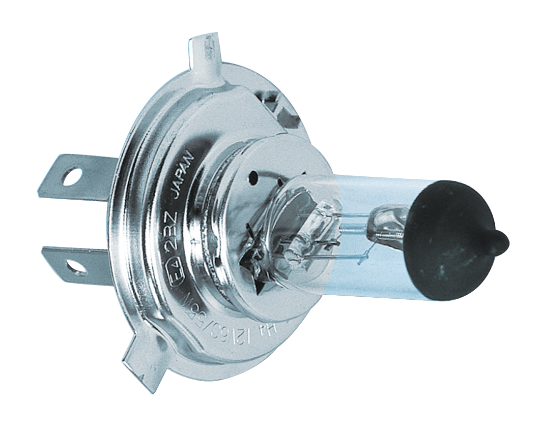 H4 BULB FOR HALOGEN HEADLIGHT - Replacement bulb, 12 Volt 60/55 Watt H4, halogen, EC approved

Replacement bulbs for all H4 type light units. Resistant to vibration and shock. Specially designed and developed for motorcycle use.
