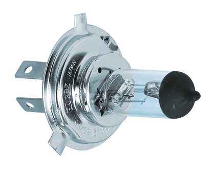 H4 BULB FOR HALOGEN HEADLIGHT - Replacement bulb, 12 Volt 60/55 Watt H4, halogen, EC approved

Replacement bulbs for all H4 type light units. Resistant to vibration and shock. Specially designed and developed for motorcycle use.