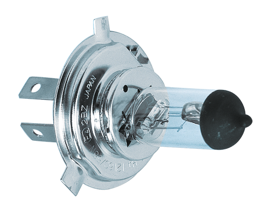 H4 BULB FOR HALOGEN HEADLIGHT - Replacement bulb, 12 Volt 60/55 Watt H4, halogen, EC approved

Replacement bulbs for all H4 type light units. Resistant to vibration and shock. Specially designed and developed for motorcycle use.