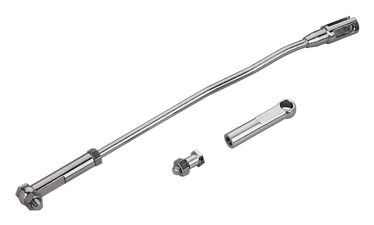 CHROME PLATED GEAR SHIFTER LINKAGE AND ROD END FOR BIG TWIN - Rod and linkage includes: shoulder bolt, shifter rod, clevis, fits FX 1971-1973, FL/FLH 1952-1984 footshift, Genuine Zodiac (OEM 33851-52A) | Big Twin  |  FX