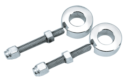 CHROME REAR WHEEL ADJUSTERS - Fits Softail 1987-1999, V-Twin Mfg. (OEM 47577-86 with 47579-86 and 7783)

Complete selection of rear wheel adjusters for most models 1941 to present. Each kit is beautifully chrome plated and ready to install. Sold in pairs.