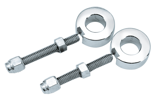 CHROME REAR WHEEL ADJUSTERS - Fits Softail 1987-1999, V-Twin Mfg. (OEM 47577-86 with 47579-86 and 7783)

Complete selection of rear wheel adjusters for most models 1941 to present. Each kit is beautifully chrome plated and ready to install. Sold in pairs.
