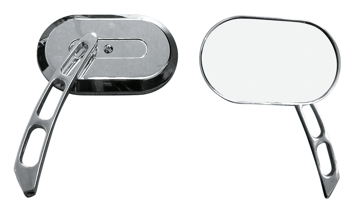 CHROME PLATED OVAL MIRROR - Mirror set left and right

Show chromed oval Custom mirrors. The special machined stem adds an extra custom tough. Sold in pairs (OEM 91962-98).