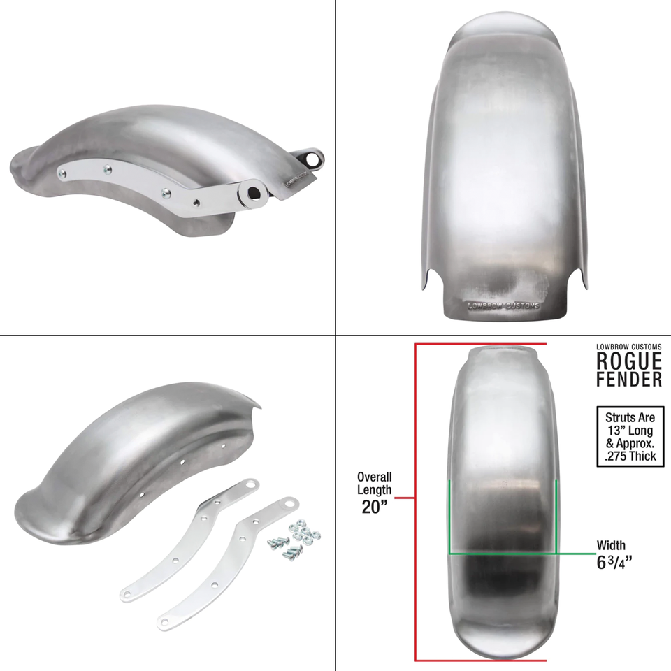 LOWBROW CUSTOMS ROGUE REAR FENDER & STRUTS FOR 1958-1984 BIG TWIN | Big Twin | FX | Touring