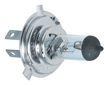 H4 BULB FOR HALOGEN HEADLIGHT - Replacement bulb, 12 Volt 60/55 Watt H4, halogen, EC approved

Replacement bulbs for all H4 type light units. Resistant to vibration and shock. Specially designed and developed for motorcycle use.