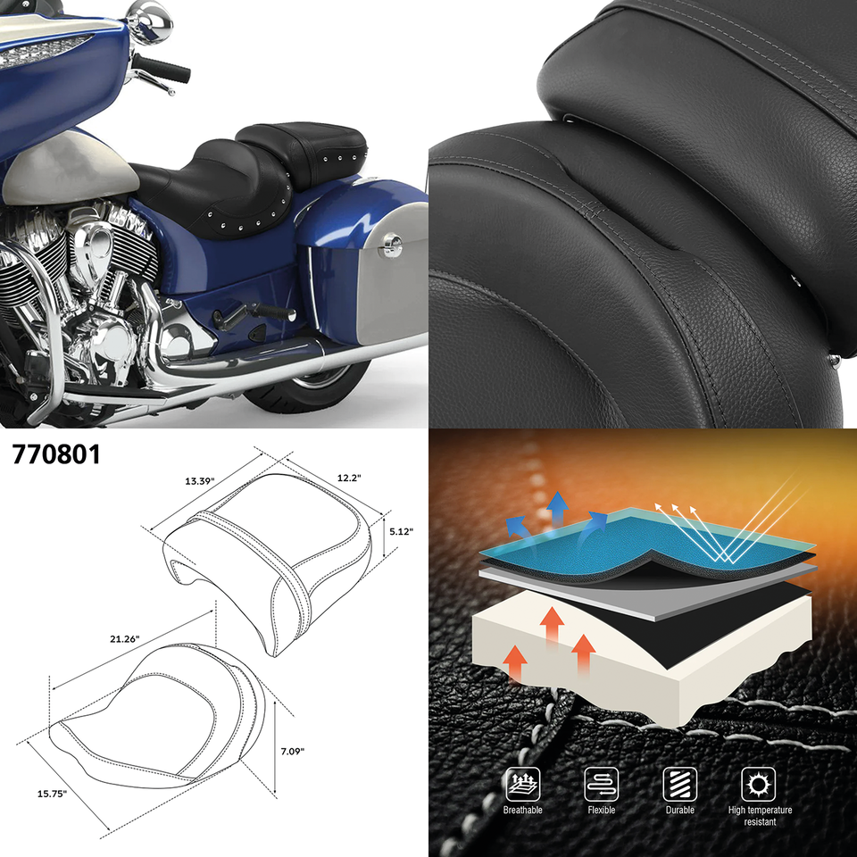 C.C. RIDER 2-UP SEAT FOR BIG INCH INDIAN | Challenger | Chief | Chieftain | Pursuit | Roadmaster | Springfield