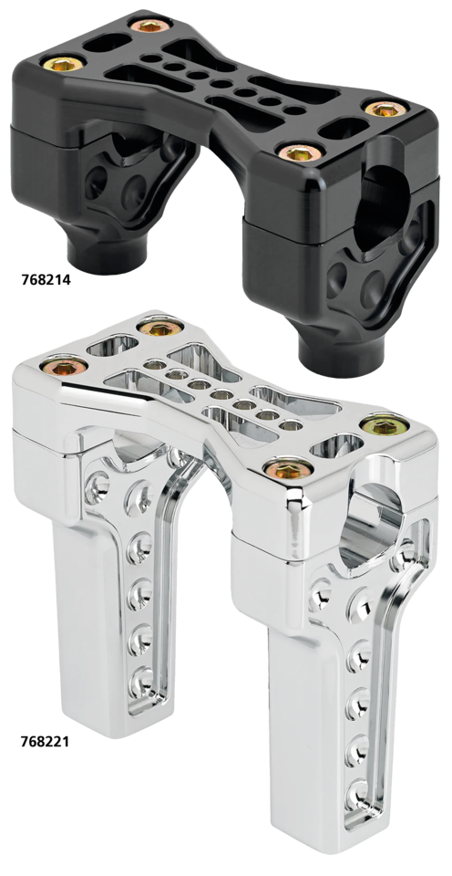 JOKER MACHINE BRIDGE CLAMP RISERS | Big Twin | Dyna | FX | FXR | Servi-Car | Softail | Sportster | Touring | Trike