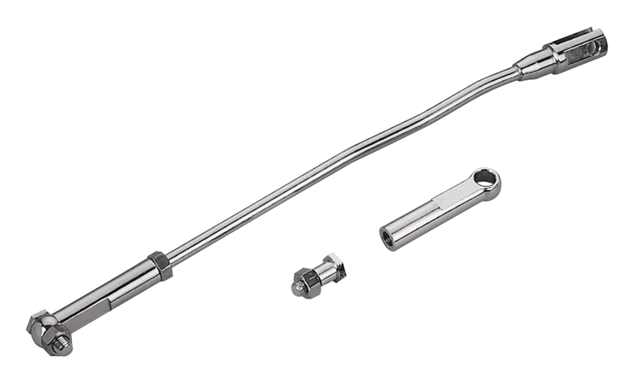 CHROME PLATED GEAR SHIFTER LINKAGE AND ROD END FOR BIG TWIN - Rod and linkage includes: shoulder bolt, shifter rod, clevis, fits FX 1971-1973, FL/FLH 1952-1984 footshift, Genuine Zodiac (OEM 33851-52A) | Big Twin  |  FX