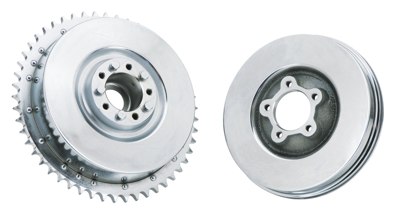 REAR AND FRONT BRAKE DRUMS - Front brake drums, Chrome, fits Big Twin 1949-1966 (OEM 44111-48)

Rear drums are assembled with sprocket. Drums are trued and machined after plating to guarantee clean surface. Meets or exceeds OEM specifications. | Big Twin