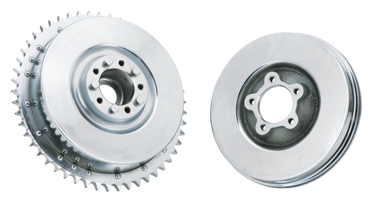 REAR AND FRONT BRAKE DRUMS - Front brake drums, Chrome, fits Big Twin 1949-1966 (OEM 44111-48)

Rear drums are assembled with sprocket. Drums are trued and machined after plating to guarantee clean surface. Meets or exceeds OEM specifications. | Big Twin