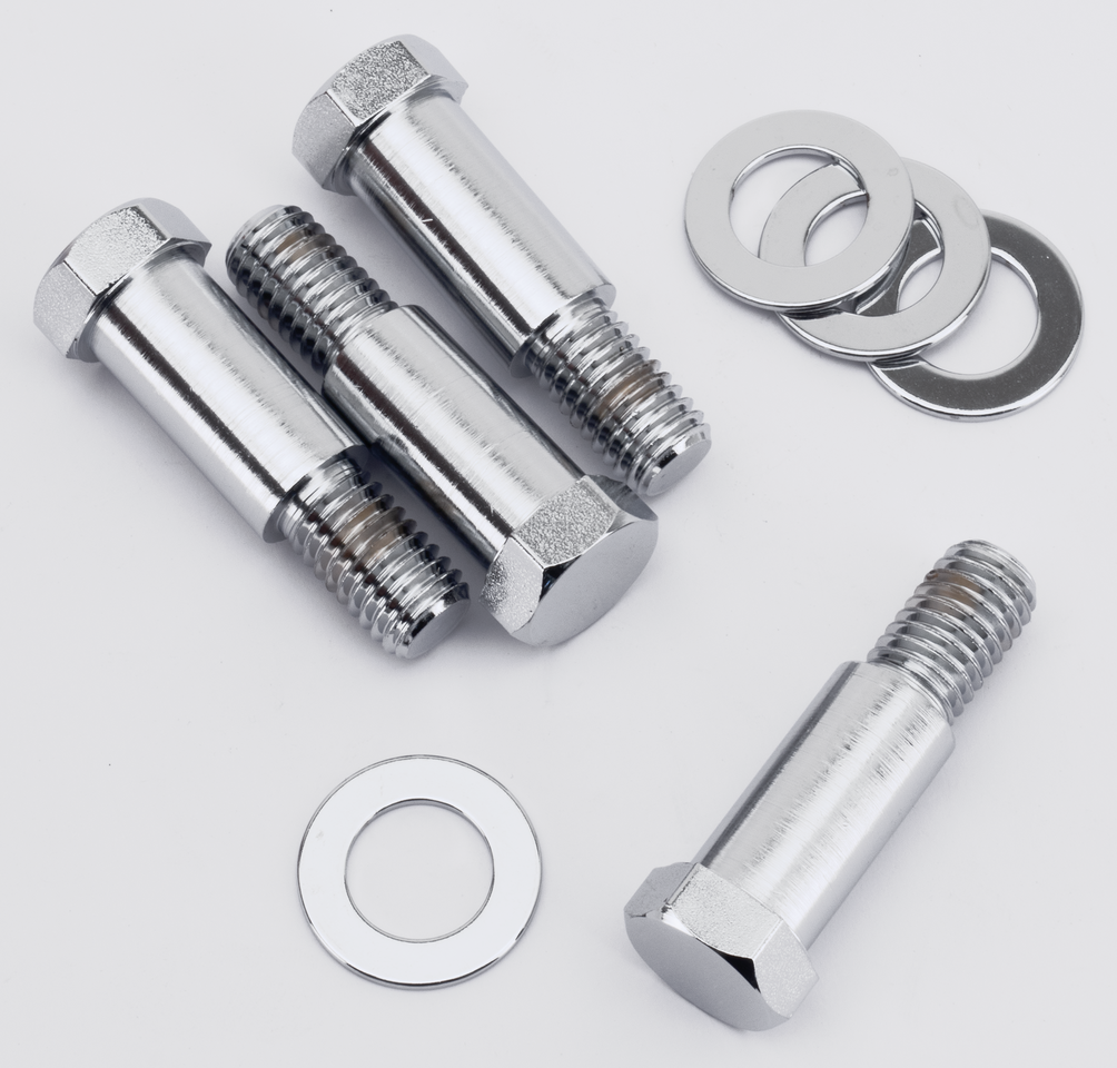 SOFTAIL SHOCK MOUNTING KIT - Shock mounting bolts, chrome, USA made

Special kit for Softail rear shocks contains 4 shoulder bolts (OEM 4074) &amp; washers (OEM 6724). Fits all Softail 1984-2017, 2000-2017 models only use 2 bolts. | Softail