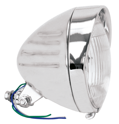 CHROME SPRINGER STYLE HEADLIGHT, LATE MODEL WITH GROOVES AND VISOR