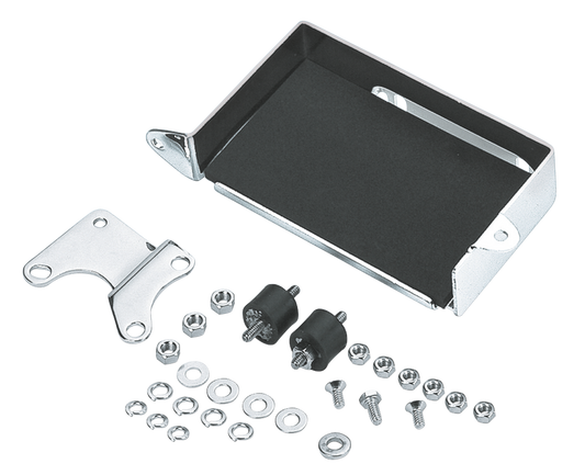 BATTERY CARRIER TRAYS - Fits FL &amp; FLH 1970 thru 1984 (OEM 66204-74)

Chrome-plated battery carrier complete with battery pad, rubber mounting studs, brackets and all other mounting hardware necessary for installation. | Big Twin  |  Touring