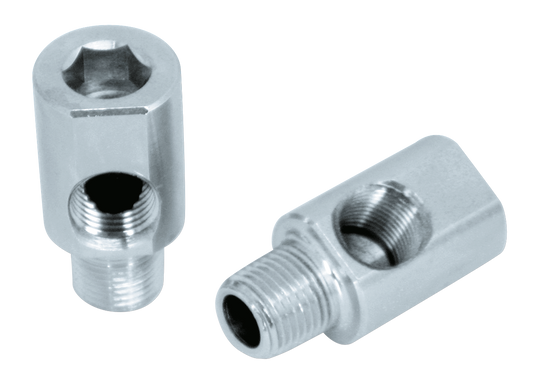 OIL PUMP FITTINGS - Chrome plated brass tight spot oil line fittings, set of 2, American Prime Mfg.

All fittings you will ever need to plumb an oil pump on a Harley-Davidson.