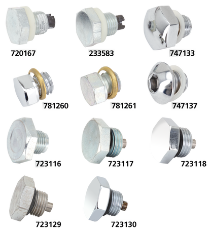 OIL TANK DRAIN PLUG - 1/2-20 threaded as stock on FLT 1981-1992 and FXR 1982-1985, as well as many aftermarket oil tanks, Zinc plated, 7/8" hex head, OEM 706A replica, Colony (OEM 60346-65, 60348-65B, 706A)
