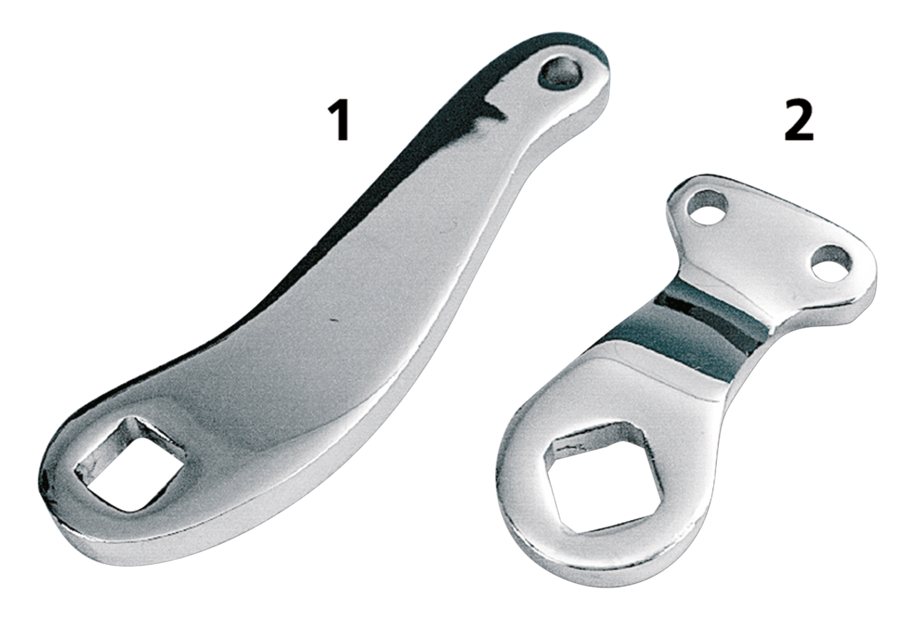 CHROME REAR BRAKE AND BRAKE SHAFT LEVERS - Rear drum brake lever (OEM 41929-36).

Chrome plated levers for Big Twin models 1936 thru 1957 with stock mechanical brake. | Big Twin