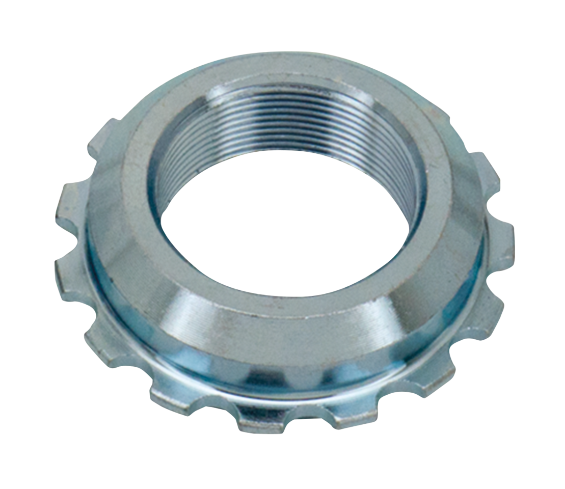 BEARING STEM JAM NUT - Fits 4-speed Big Twin 1949-1984, FXDWG 1993-2005 &amp; Softail 1984-2006, except FXSTD 2000-2006, zinc, V-Twin Mfg. (OEM 48330-48A)

Replacements for the seated nut on top of the fork stem bearing.
