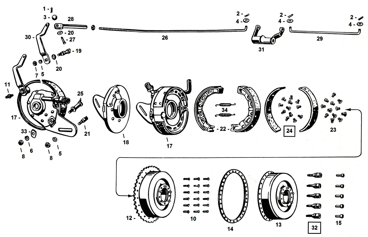 REAR BRAKE CONTROL WL41-UP - Wheel Lug Bolts Parkerized BT36-72 | 45"  |  Big Twin