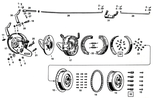 REAR BRAKE CONTROL WL41-UP - Wheel Lug Bolts Parkerized BT36-72 | 45"  |  Big Twin