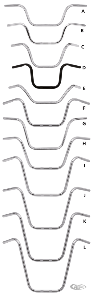 ZODIAC ONE INCH DIAMETER APE HANGER HANDLEBARS | Big Twin | Dyna | FX | FXR | KH | Kingpin | KR | Servi-Car | Softail | Sportster | Touring | XR