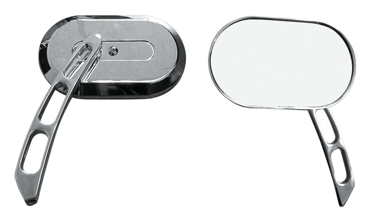 CHROME PLATED OVAL MIRROR - Mirror set left and right

Show chromed oval Custom mirrors. The special machined stem adds an extra custom tough. Sold in pairs (OEM 91962-98).
